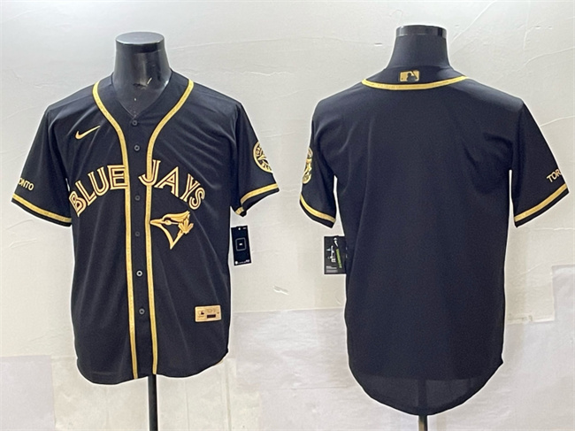 Men's Toronto Blue Jays Blank Black Gold Cool Base Stitched Jersey Men's Toronto Blue Jays Blank Black Gold Cool Base Stitched Jersey